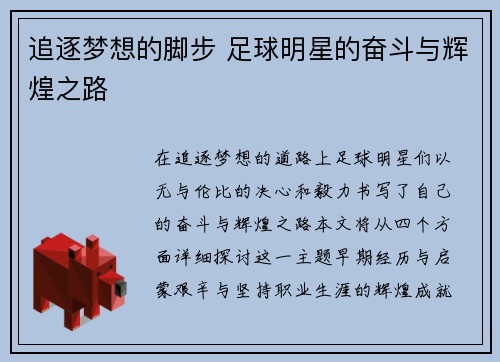 追逐梦想的脚步 足球明星的奋斗与辉煌之路
